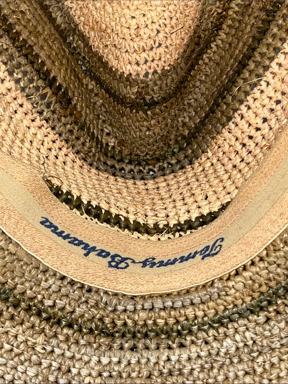 Woven Straw Sun Hat with Natural and Olive Tones / wired ends